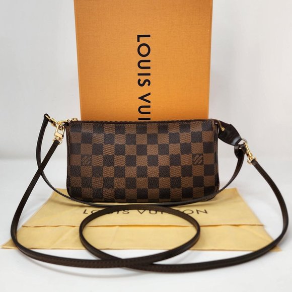 LOUIS VUITTON Pochette Accessoires NM Damier Ebene Pouch Bag w/ Crossbody Strap - Picture 1 of 13